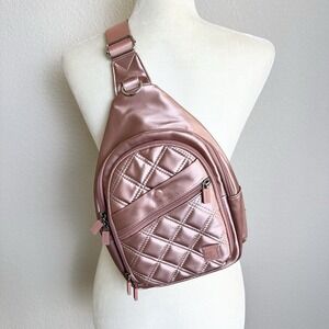 IHKWIP Convertible Sidekick Sling Backpack Metallic Rose Gold Pink Travel Secure